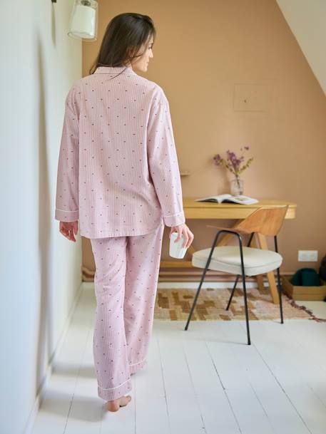 2-Piece Pyjamas in Striped Flannel & Hearts Motifs nude pink - vertbaudet enfant 