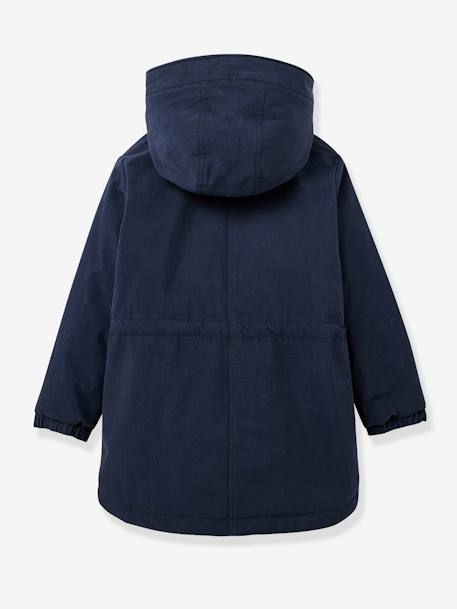 CYRILLUS faux fur lined parka for girls navy blue+rose - vertbaudet enfant 