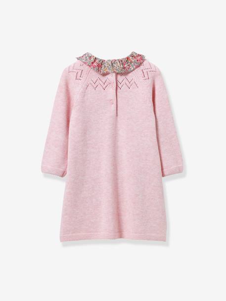 Knitted robe with Liberty® fabric collar for babies CYRILLUS marl pink - vertbaudet enfant 