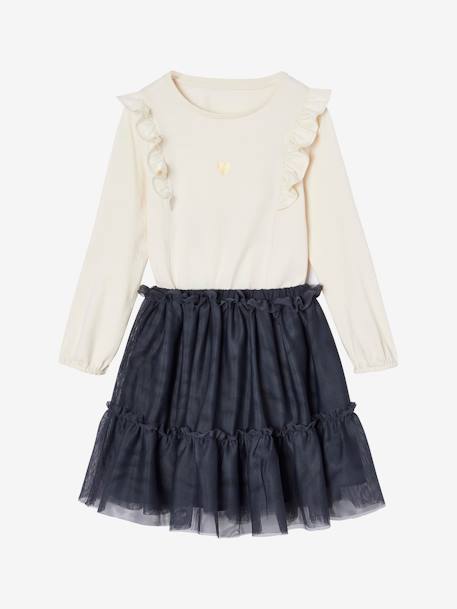 Ensemble t-shirt à volants et jupe en tulle fille anthracite - vertbaudet enfant 