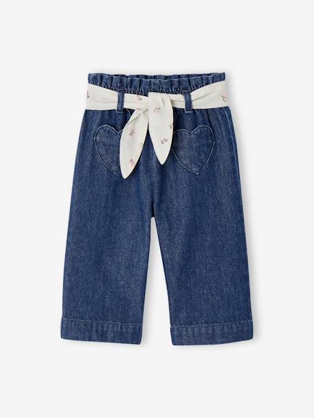 Wide Leg Jeans with Tie Belt, for Babies brut denim+stone - vertbaudet enfant 