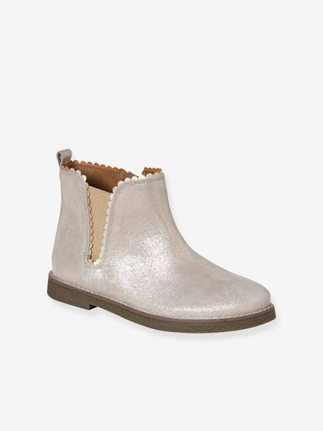 Boots enfant fille cuir élastiquées et zippées marine+or - vertbaudet enfant 