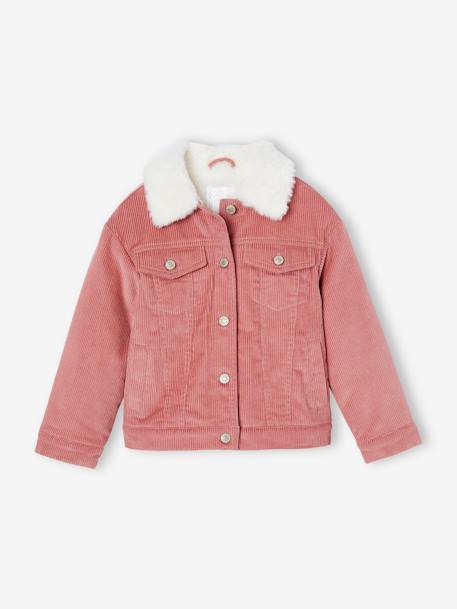 Corduroy Jacket Lined in Faux Fur, for Girls blush - vertbaudet enfant 