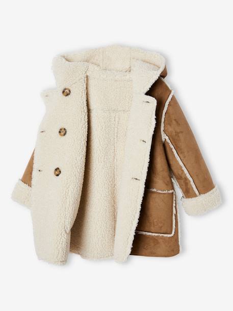 Manteau fille à capuche peau lainée réversible marron - vertbaudet enfant 