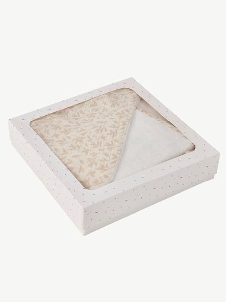 Cape de bain gaze de coton personnalisable + gant de toilette HYGGE beige imprimé - vertbaudet enfant 
