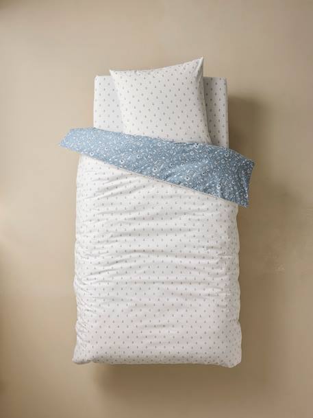 Reversible Duvet Cover + Pillowcase Set for Children, with Recycled Cotton Content, India Blue printed blue - vertbaudet enfant 