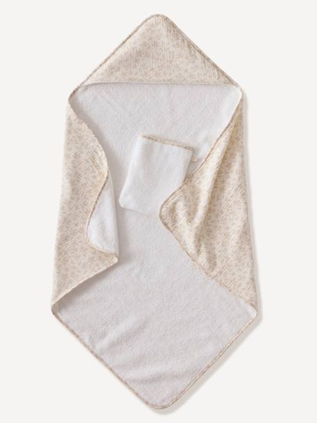 Cape de bain gaze de coton personnalisable + gant de toilette HYGGE beige imprimé - vertbaudet enfant 