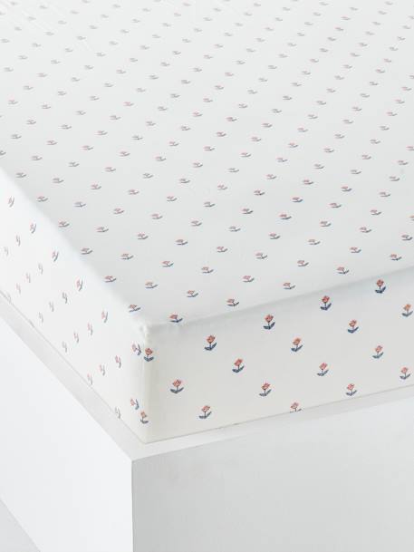 Fitted Sheet in Recycled Cotton for Children, India Blue printed white - vertbaudet enfant 