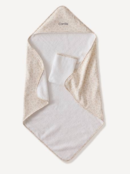 Cape de bain gaze de coton personnalisable + gant de toilette HYGGE beige imprimé - vertbaudet enfant 