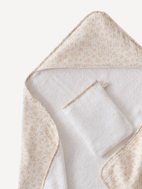 Cape de bain gaze de coton personnalisable + gant de toilette HYGGE beige imprimé - vertbaudet enfant 