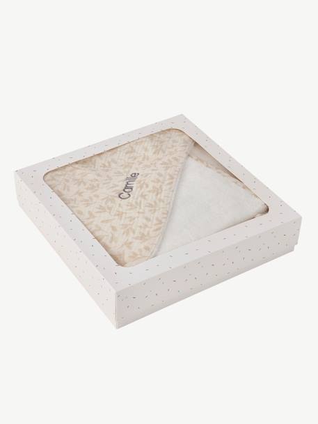 Cape de bain gaze de coton personnalisable + gant de toilette HYGGE beige imprimé - vertbaudet enfant 