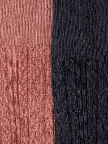Pack of 2 Pairs of Fancy Cable Knit Tights for Girls aubergine+blush - vertbaudet enfant 