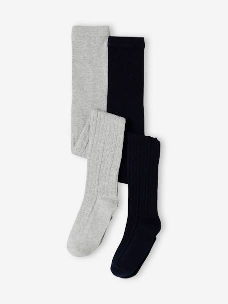Pack of 2 Pairs of Fancy Knit Tights for Girls navy blue - vertbaudet enfant 