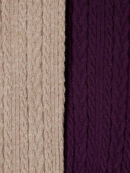 Pack of 2 Pairs of Fancy Cable Knit Tights for Girls aubergine+blush - vertbaudet enfant 
