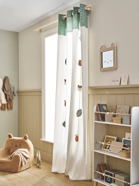 Semi-Sheer Curtain with Eyelets & Animals Print, Green Forest sage green - vertbaudet enfant 