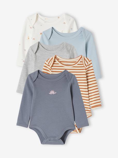 Pack of 3 Long Sleeve Bodysuits in Organic Cotton, with Cutaway Shoulders, for Babies blue - vertbaudet enfant 
