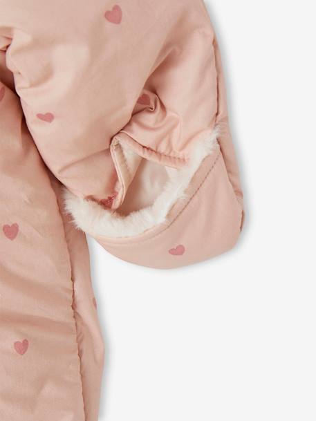 Pramsuit with Heart Prints, Lining in Faux Plush Fur, for Babies old rose - vertbaudet enfant 