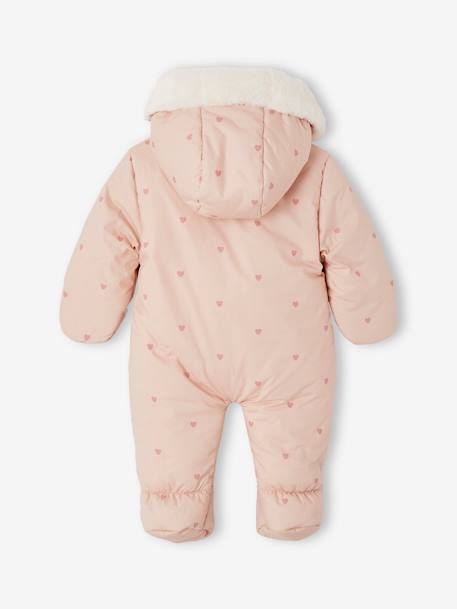 Pramsuit with Heart Prints, Lining in Faux Plush Fur, for Babies old rose - vertbaudet enfant 
