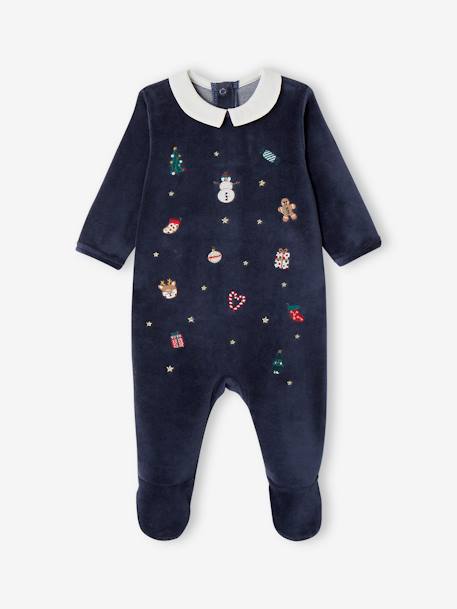 Pyjama Noël bébé garçon en velours brodé marine - vertbaudet enfant 