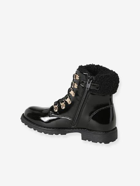 Faux Fur Ankle Boots with Laces for Girls black - vertbaudet enfant 