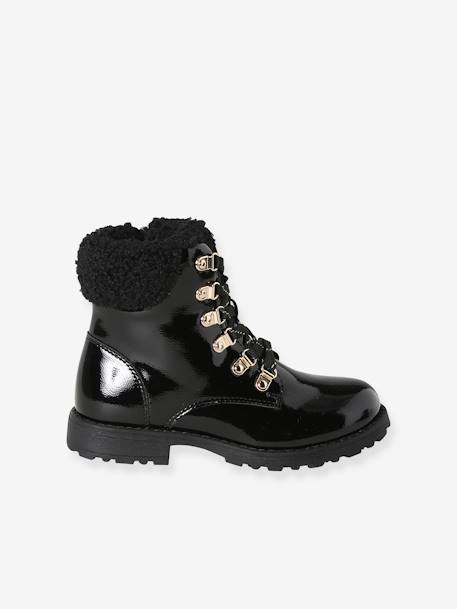 Faux Fur Ankle Boots with Laces for Girls black - vertbaudet enfant 