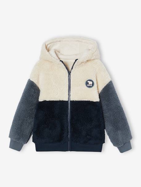 Colourblock Sherpa Jacket with Zip & Hood for Boys slate blue - vertbaudet enfant 