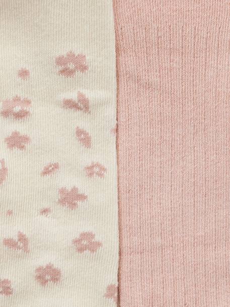 Lot de 2 paires de collants bébé fille à fleurs et en côtes écru - vertbaudet enfant 