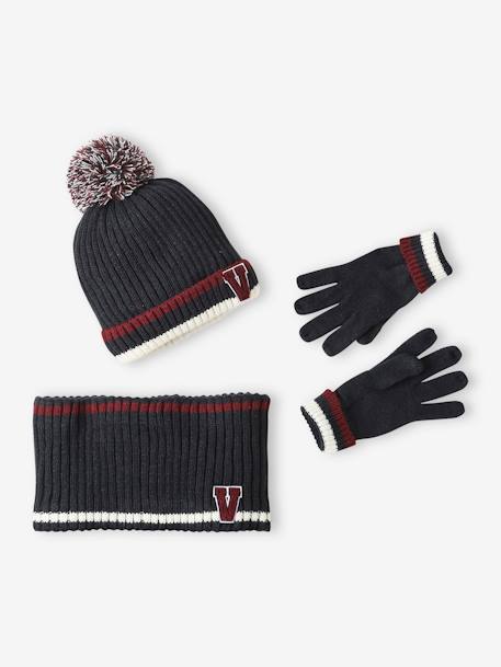 Ensemble bonnet + snood + gants en maille côtelée garçon marine - vertbaudet enfant 