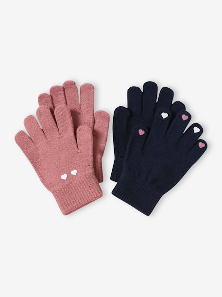 Pack of 2 Pairs of Magic Gloves, for Girls marl beige+navy blue - vertbaudet enfant 