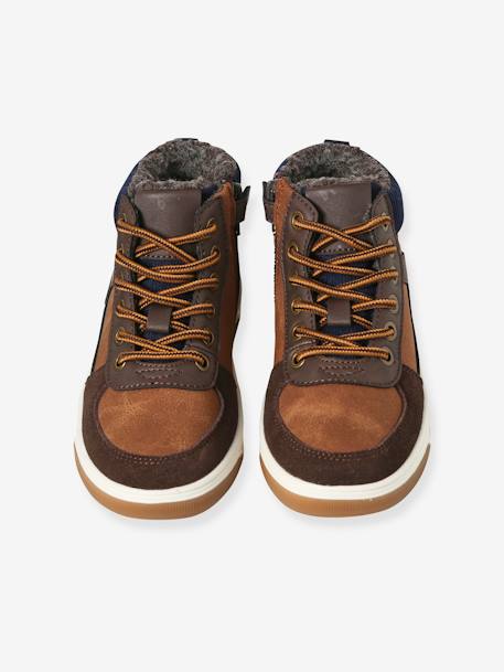 Basket montantes fourrées garçon lacets et zips marron - vertbaudet enfant 