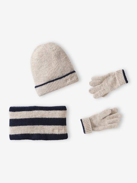Cool Kids Beanie + Snood + Gloves Set for Boys grey blue - vertbaudet enfant 