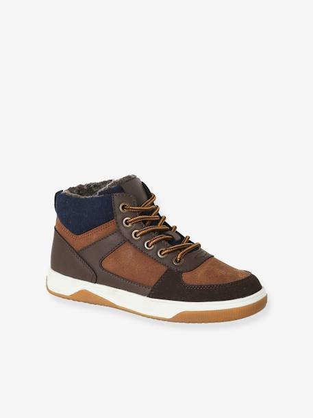 High Top Lace-Up Trainers with Zip, for Boys brown - vertbaudet enfant 