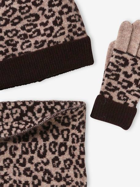Ensemble fille léopard bonnet snood gants marron imprimé - vertbaudet enfant 