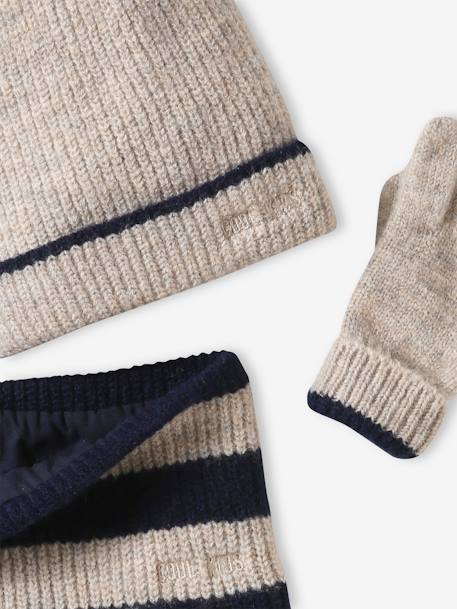 Cool Kids Beanie + Snood + Gloves Set for Boys grey blue - vertbaudet enfant 