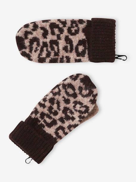 Ensemble fille léopard bonnet snood gants marron imprimé - vertbaudet enfant 