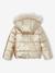 Padded Jacket with Hood & Polar Fleece Lining for Girls anthracite+gold+rosy - vertbaudet enfant 