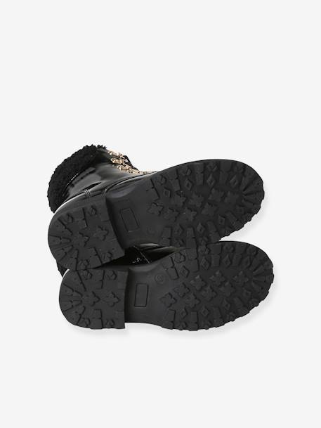 Faux Fur Ankle Boots with Laces for Girls black - vertbaudet enfant 