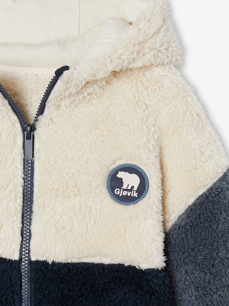 Colourblock Sherpa Jacket with Zip & Hood for Boys slate blue - vertbaudet enfant 