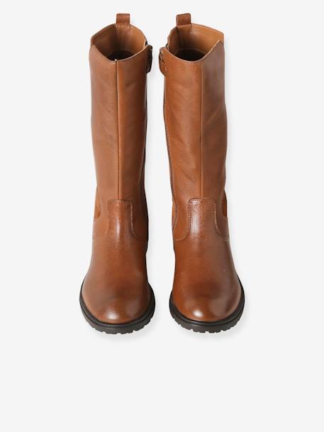 Boots cavalière enfant fille cuir zippées marron - vertbaudet enfant 
