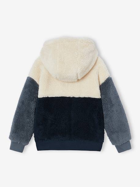 Sweat garçon zippé à capuche en sherpa coloblock bleu ardoise - vertbaudet enfant 