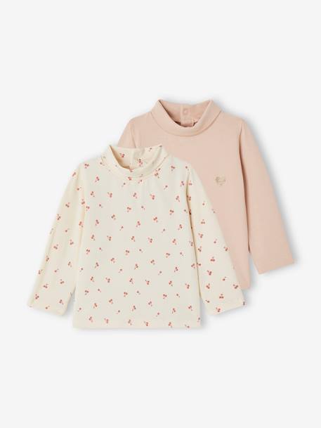 Pack of 2 Polo Neck Tops for Babies navy blue+pale pink - vertbaudet enfant 