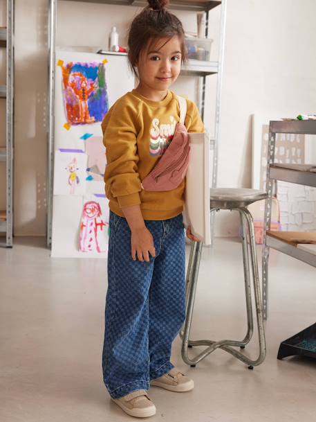 Pantalon fille large motifs fantaisie bleu foncé+denim gris - vertbaudet enfant 