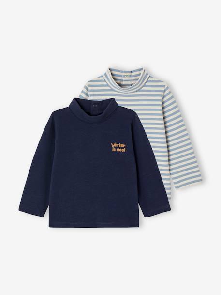 Lot de 2 T-shirts col roulé marine+vanille - vertbaudet enfant 