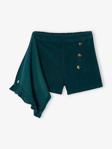 Jupe-short fille en velours effet portefeuille bleu canard+rouge+vert anglais+vieux rose - vertbaudet enfant 