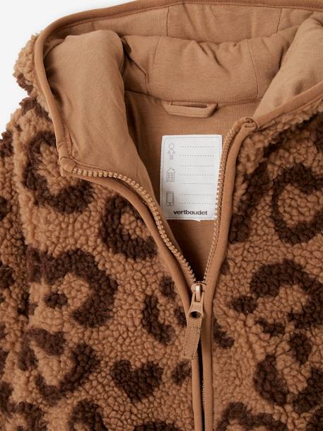 Hooded Jacket in Sherpa with Leopard Print for Girls printed brown - vertbaudet enfant 