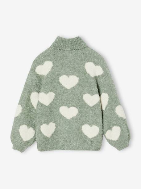 Pull fille col roulé maille mousseuse maxi motifs rose+vert de gris - vertbaudet enfant 