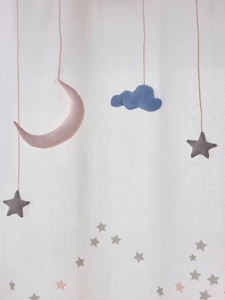 Semi-Sheer Curtain with Eyelets & Clouds & Stars Garland White - vertbaudet enfant 
