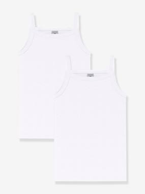 Girls-Underwear-T-Shirts- Set of 2 white PETIT BATEAU shirts with straps
