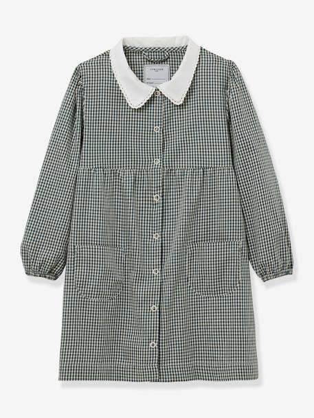 CYRILLUS gingham apron for girls chequered green+printed pink - vertbaudet enfant 