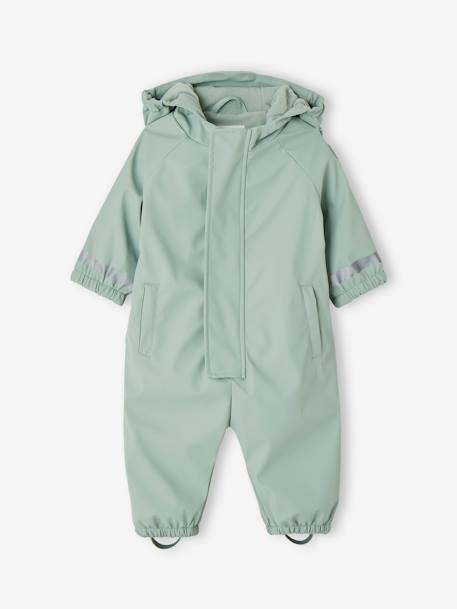 Water-Repellent Pramsuit with Hood, Lined in Polar Fleece, for Babies night blue+sage green - vertbaudet enfant 